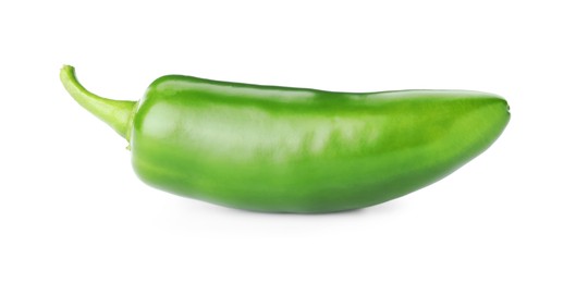 Photo of One whole green jalapeno pepper isolated on white