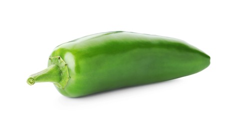 Photo of One whole green jalapeno pepper isolated on white