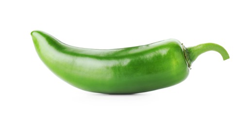 Photo of One whole green jalapeno pepper isolated on white