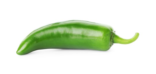 Photo of One whole green jalapeno pepper isolated on white