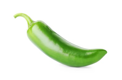 Photo of One whole green jalapeno pepper isolated on white