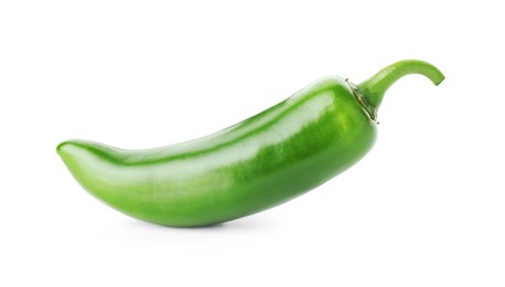 Photo of One whole green jalapeno pepper isolated on white