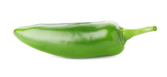 Photo of One whole green jalapeno pepper isolated on white