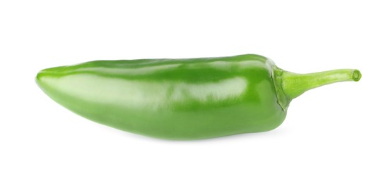 Photo of One whole green jalapeno pepper isolated on white