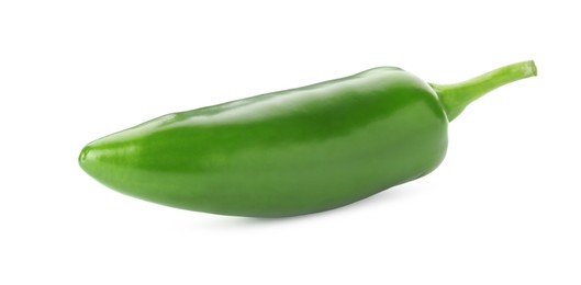 Photo of One whole green jalapeno pepper isolated on white