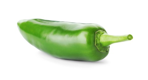 Photo of One whole green jalapeno pepper isolated on white