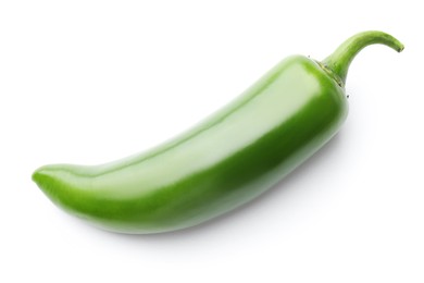 Photo of One whole green jalapeno pepper isolated on white