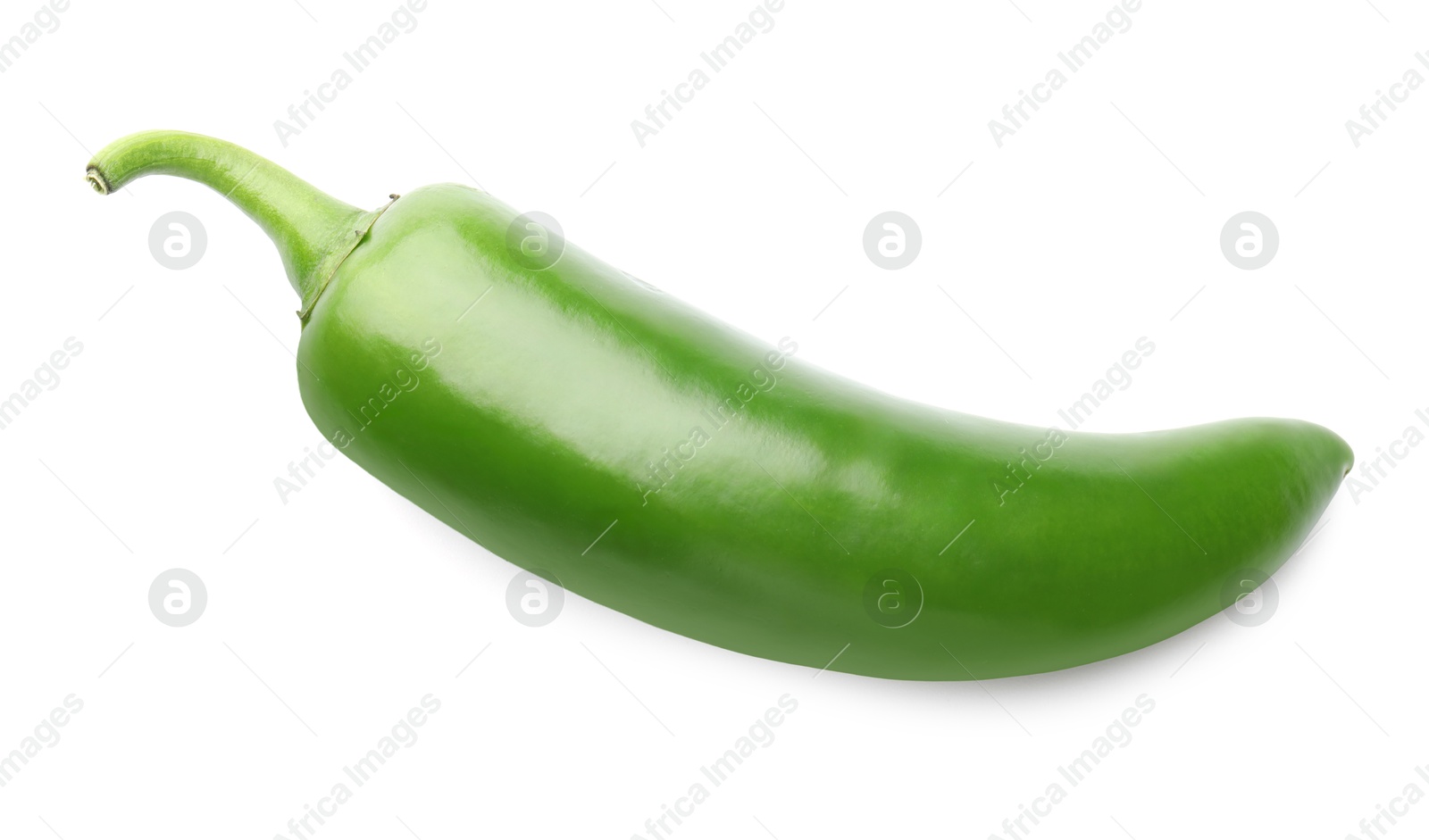 Photo of One whole green jalapeno pepper isolated on white