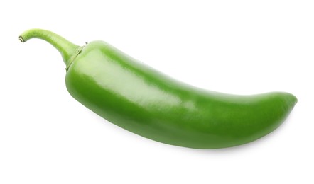 Photo of One whole green jalapeno pepper isolated on white
