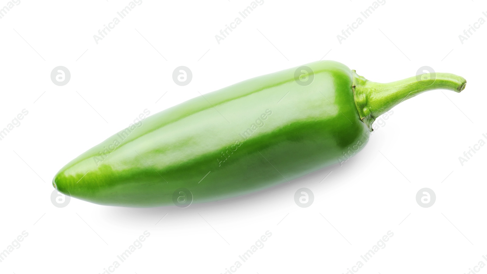 Photo of One whole green jalapeno pepper isolated on white