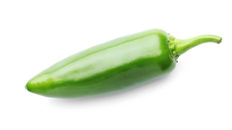 Photo of One whole green jalapeno pepper isolated on white