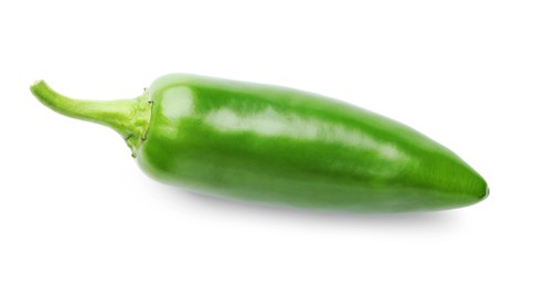 Photo of One whole green jalapeno pepper isolated on white