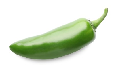 Photo of One whole green jalapeno pepper isolated on white