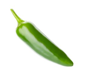 Photo of One whole green jalapeno pepper isolated on white