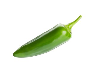 Photo of One whole green jalapeno pepper isolated on white