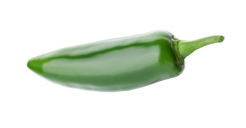 Photo of One whole green jalapeno pepper isolated on white