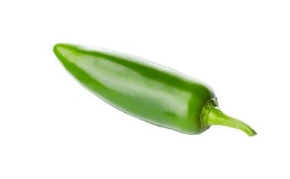 Photo of One whole green jalapeno pepper isolated on white