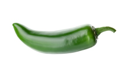 Photo of One whole green jalapeno pepper isolated on white