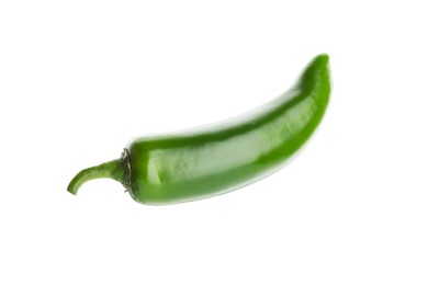 Photo of One whole green jalapeno pepper isolated on white