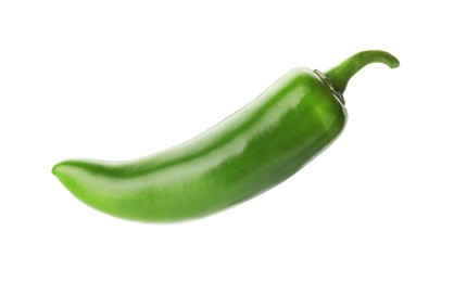 Photo of One whole green jalapeno pepper isolated on white