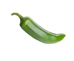 Photo of One whole green jalapeno pepper isolated on white