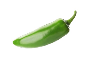 Photo of One whole green jalapeno pepper isolated on white