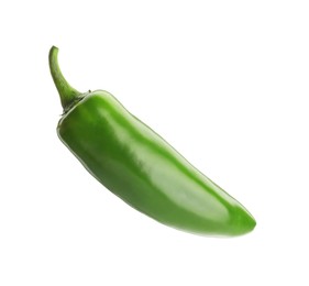 Photo of One whole green jalapeno pepper isolated on white