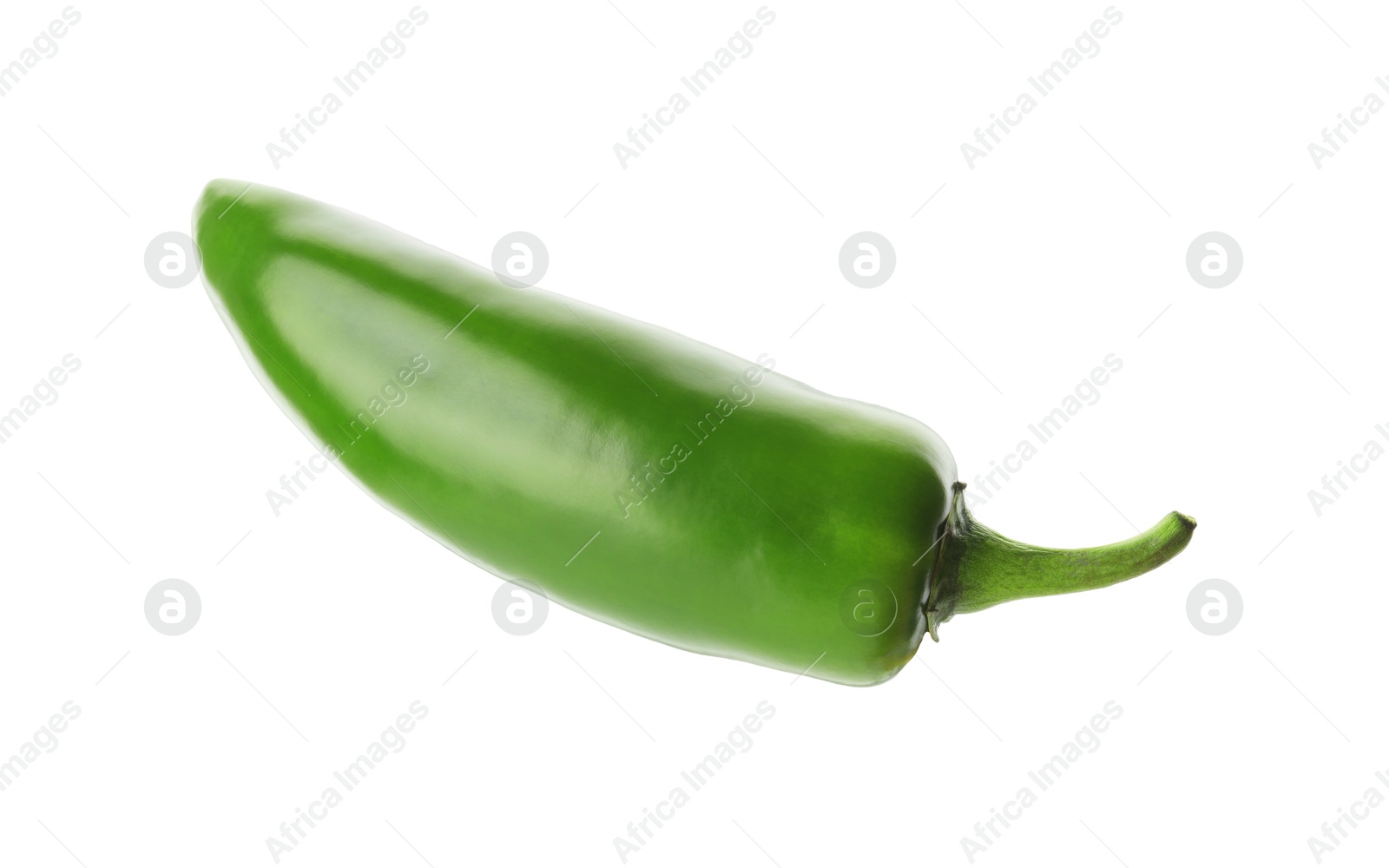 Photo of One whole green jalapeno pepper isolated on white