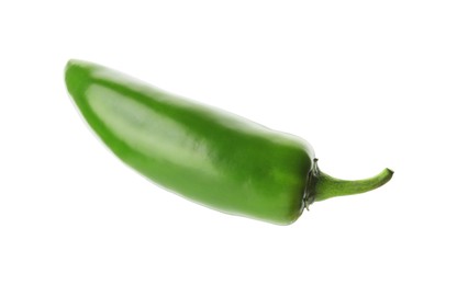 Photo of One whole green jalapeno pepper isolated on white