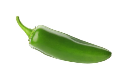 Photo of One whole green jalapeno pepper isolated on white