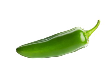 Photo of One whole green jalapeno pepper isolated on white