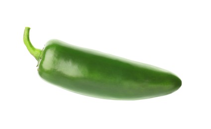 Photo of One whole green jalapeno pepper isolated on white