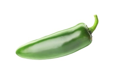 Photo of One whole green jalapeno pepper isolated on white