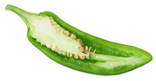 Photo of Half of green jalapeno pepper isolated on white