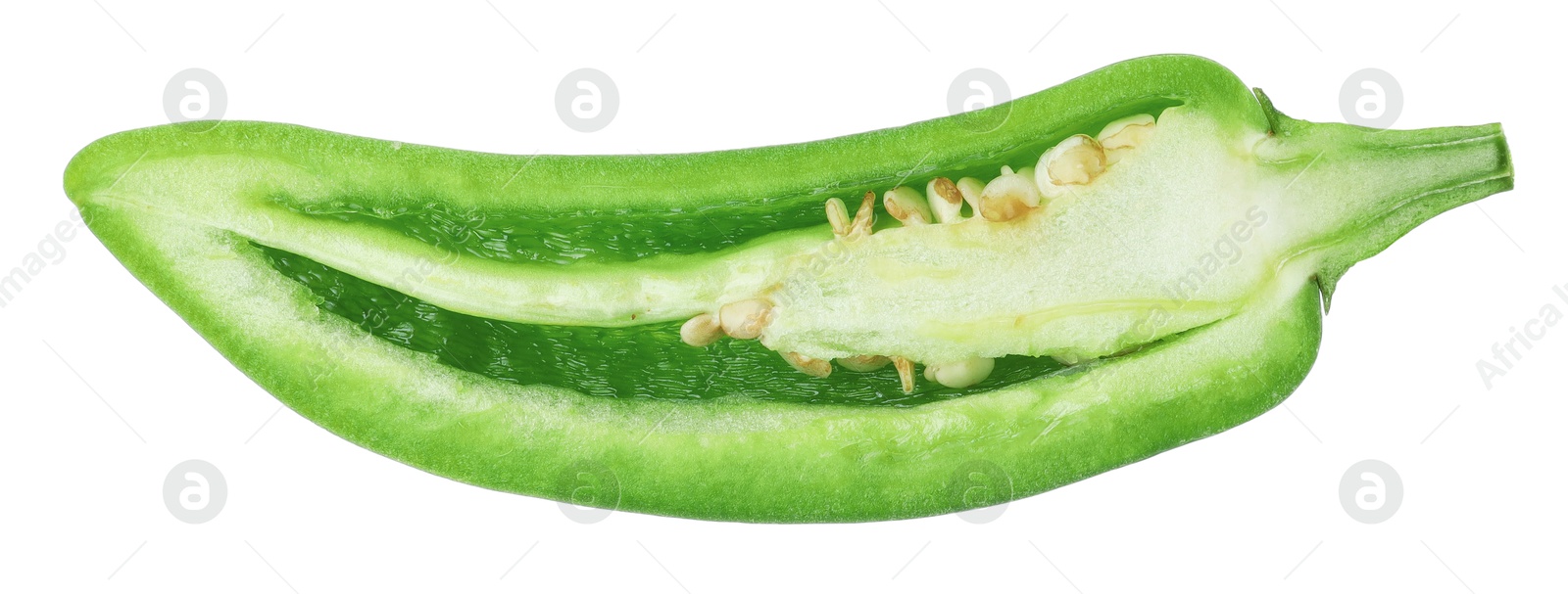 Photo of Half of green jalapeno pepper isolated on white
