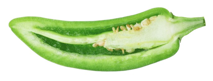 Photo of Half of green jalapeno pepper isolated on white