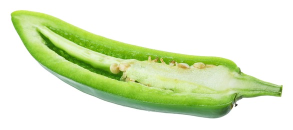 Photo of Half of green jalapeno pepper isolated on white