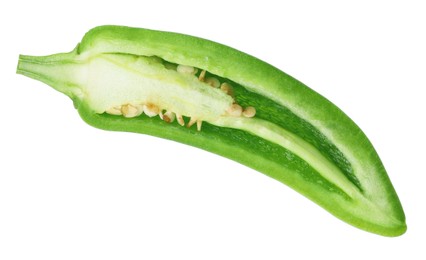 Photo of Half of green jalapeno pepper isolated on white