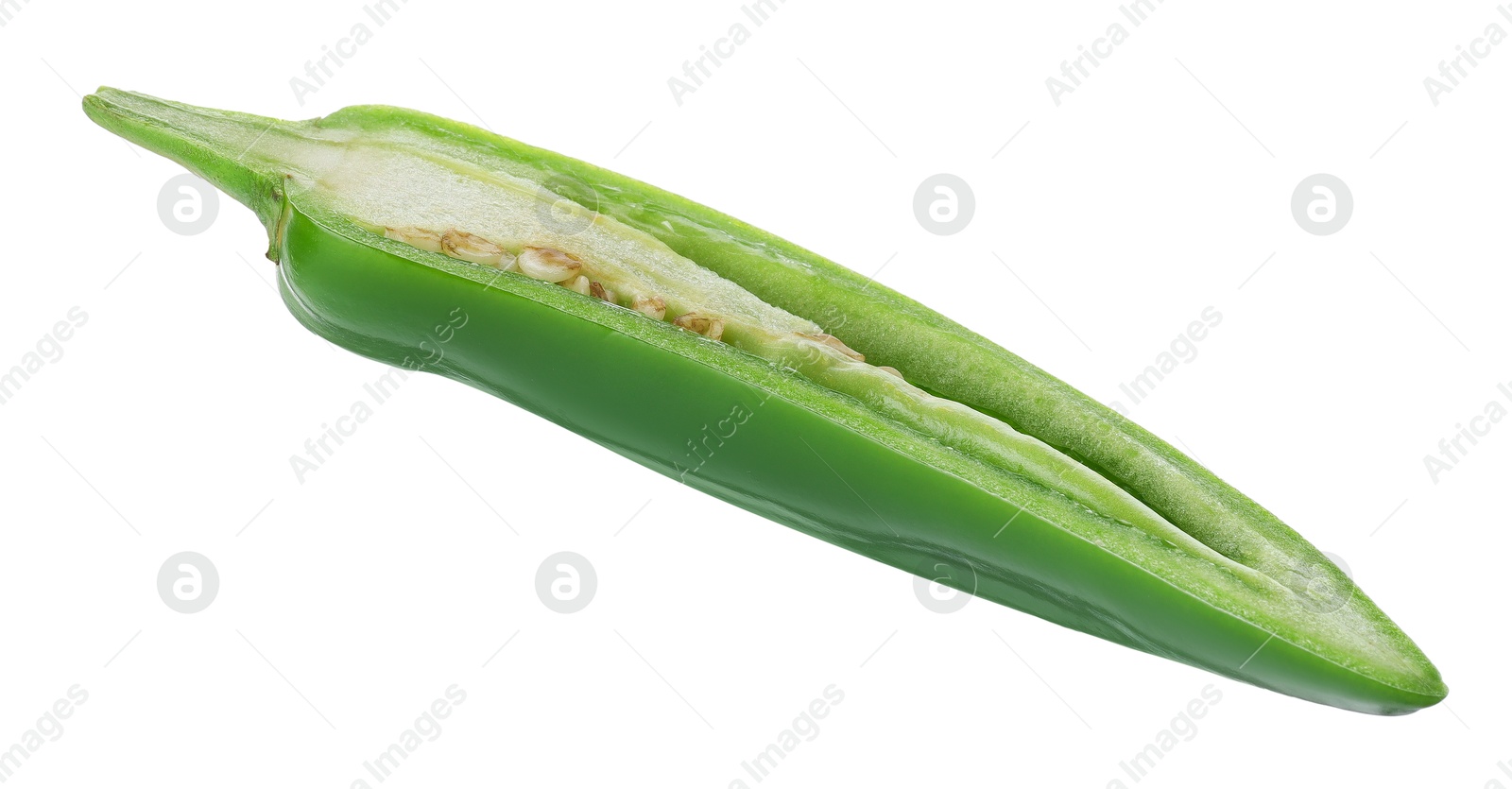 Photo of Half of green jalapeno pepper isolated on white