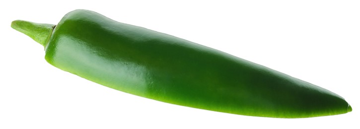 Photo of One whole green jalapeno pepper isolated on white