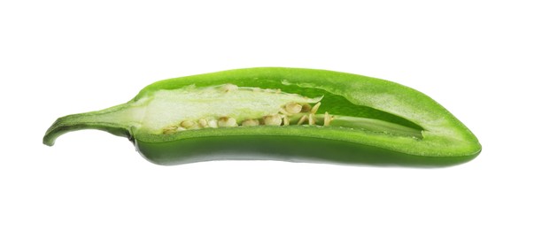 Photo of Half of green jalapeno pepper isolated on white