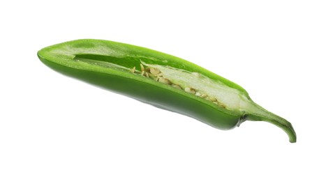 Photo of Half of green jalapeno pepper isolated on white