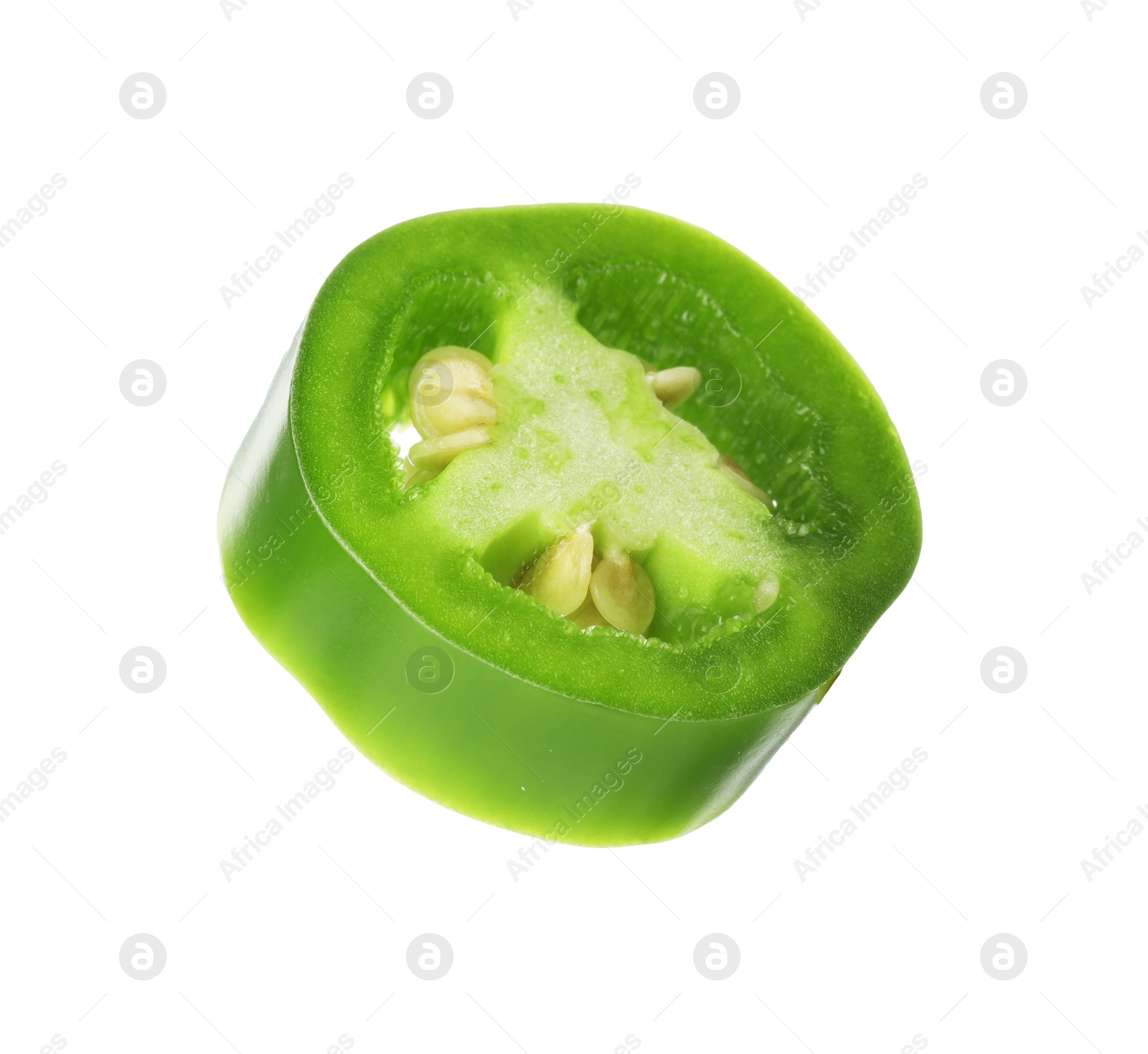 Photo of Piece of green jalapeno pepper isolated on white