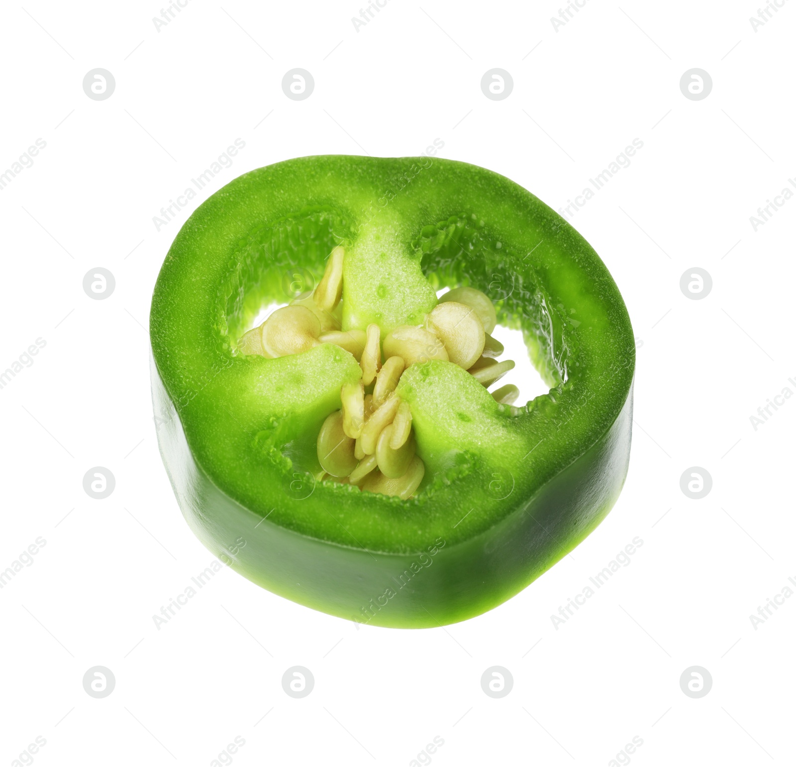 Photo of Piece of green jalapeno pepper isolated on white