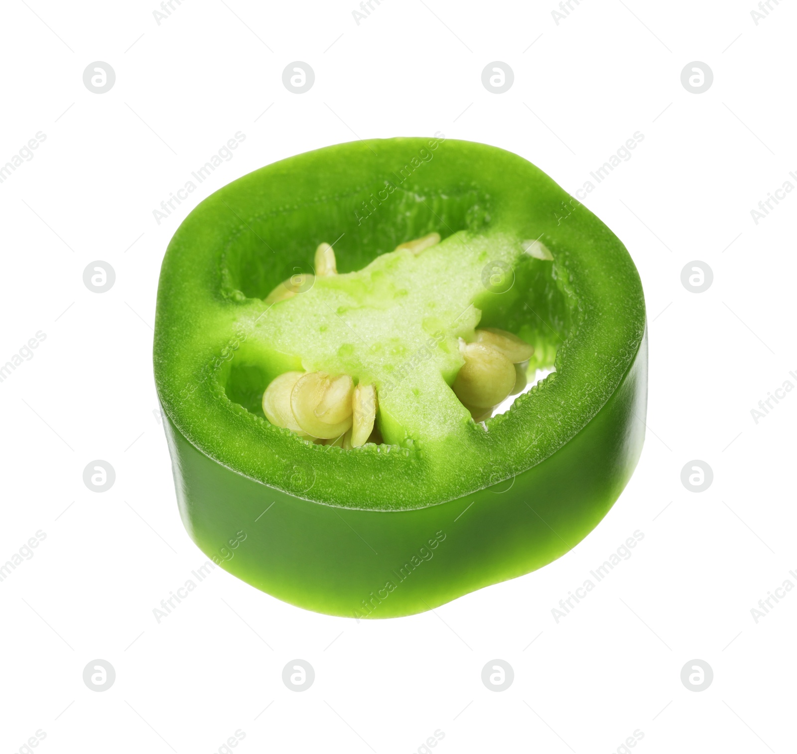 Photo of Piece of green jalapeno pepper isolated on white