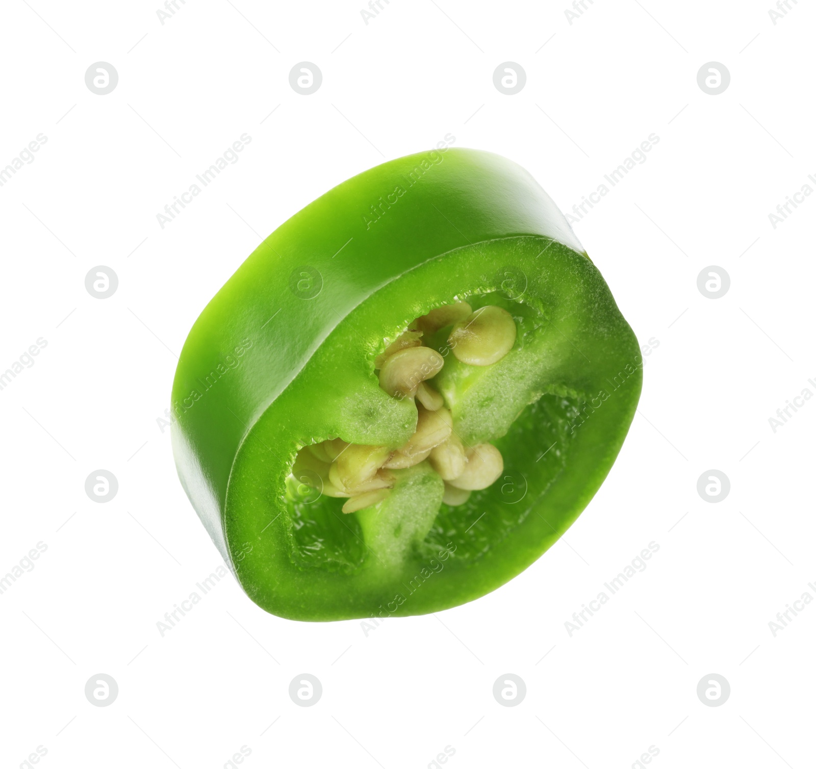 Photo of Piece of green jalapeno pepper isolated on white