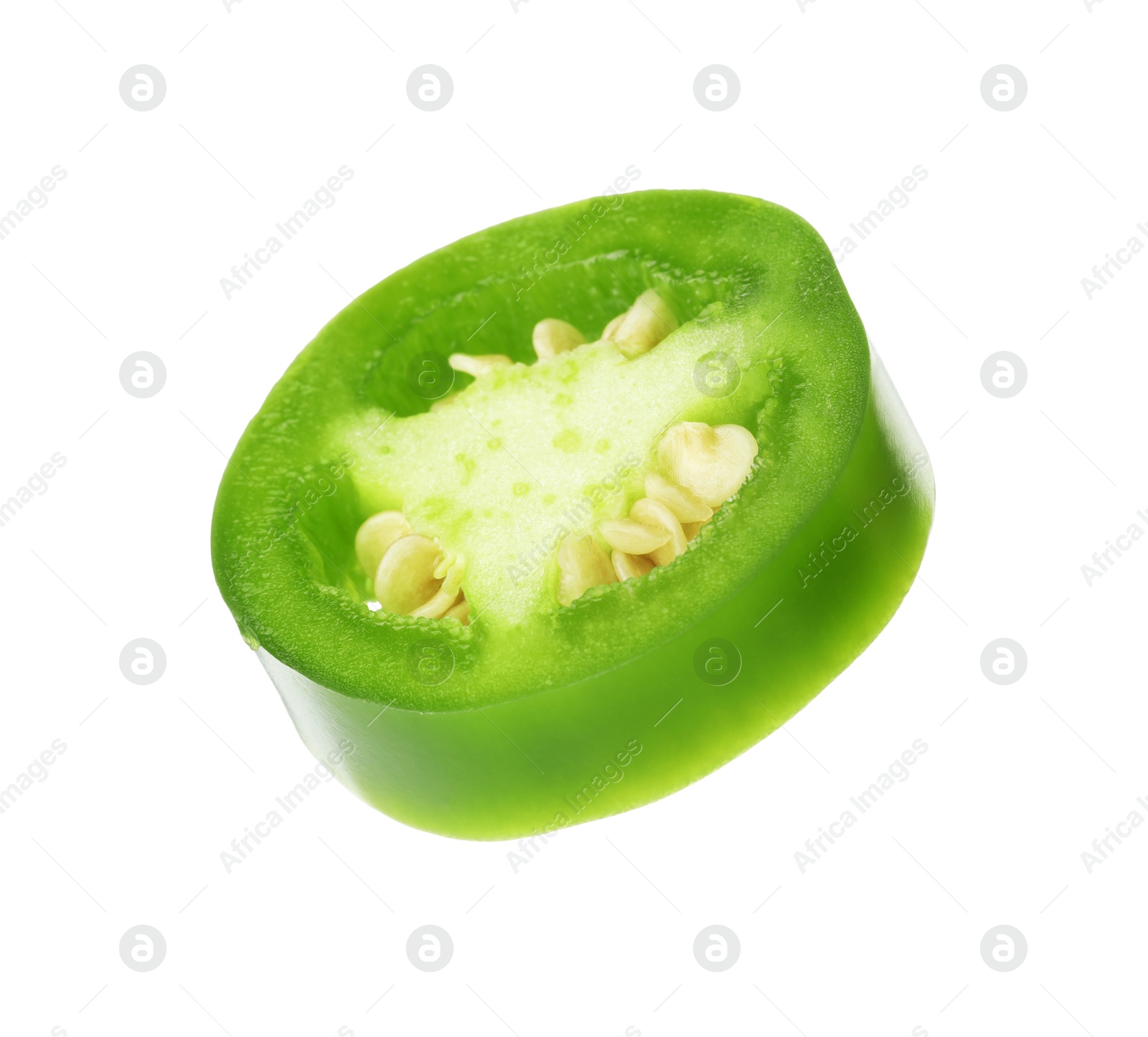 Photo of Piece of green jalapeno pepper isolated on white