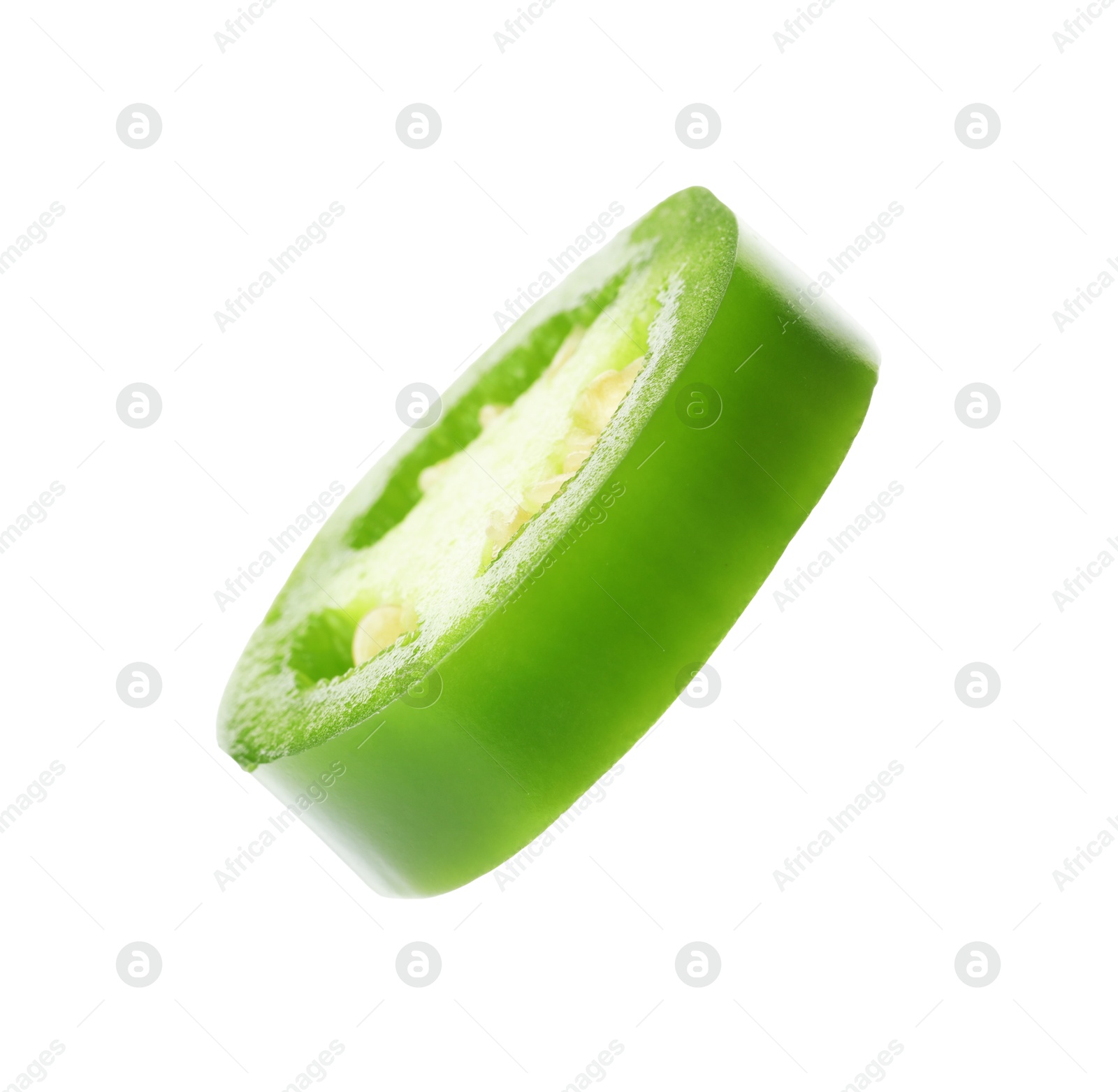 Photo of Piece of green jalapeno pepper isolated on white