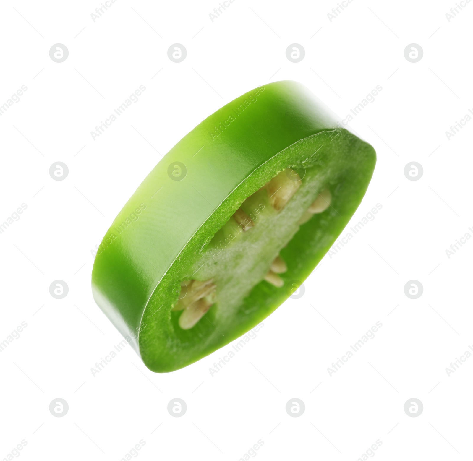 Photo of Piece of green jalapeno pepper isolated on white
