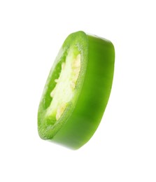 Photo of Piece of green jalapeno pepper isolated on white